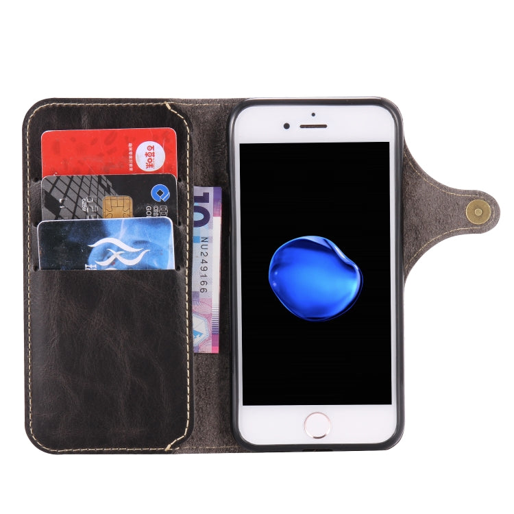 For iPhone 7 / 8 Denior Oil Wax Cowhide Magnetic Button Horizontal Flip Leather Case with Card Slots & Wallet(Black) - HoMEdemic™ 