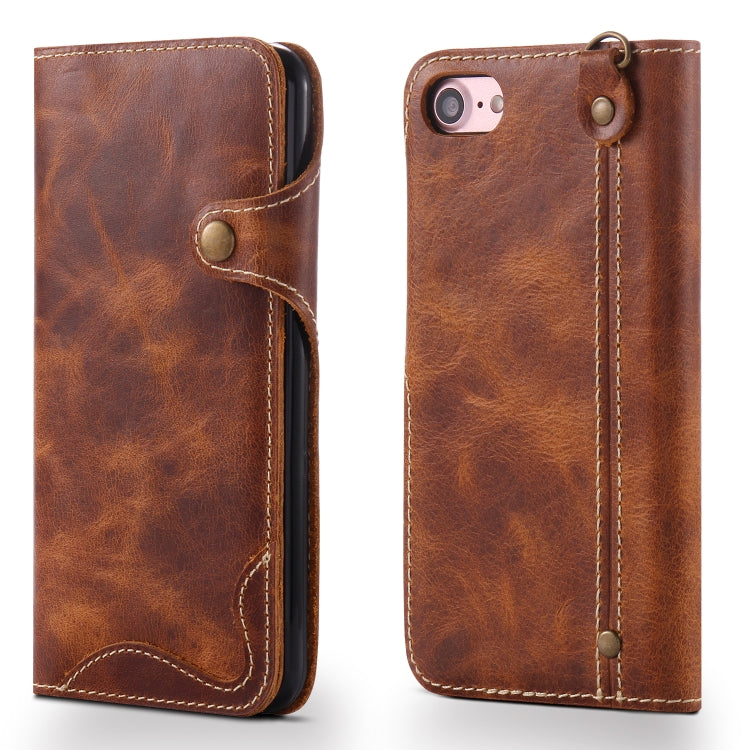 For iPhone 7 / 8 Denior Oil Wax Cowhide Magnetic Button Horizontal Flip Leather Case with Card Slots & Wallet(Brown) - HoMEdemic™ 