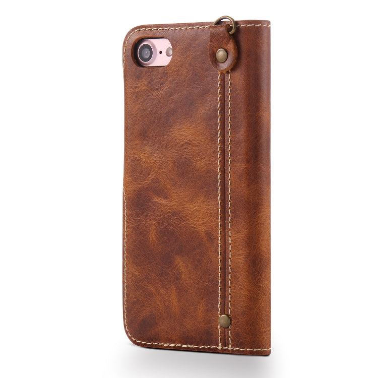 For iPhone 7 / 8 Denior Oil Wax Cowhide Magnetic Button Horizontal Flip Leather Case with Card Slots & Wallet(Brown) - HoMEdemic™ 