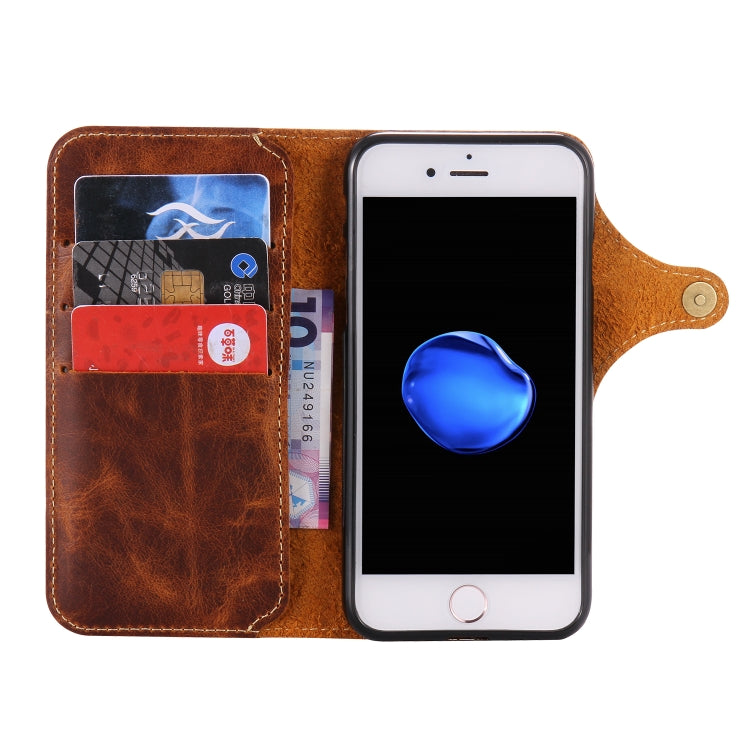 For iPhone 7 / 8 Denior Oil Wax Cowhide Magnetic Button Horizontal Flip Leather Case with Card Slots & Wallet(Brown) - HoMEdemic™ 
