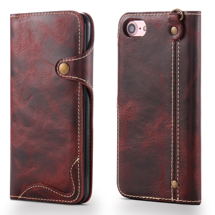 For iPhone 7 / 8 Denior Oil Wax Cowhide Magnetic Button Horizontal Flip Leather Case with Card Slots & Wallet(Dark Red) - HoMEdemic™ 