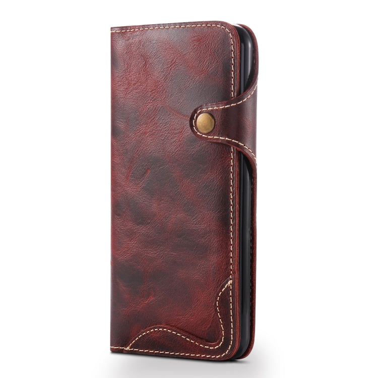 For iPhone 7 / 8 Denior Oil Wax Cowhide Magnetic Button Horizontal Flip Leather Case with Card Slots & Wallet(Dark Red) - HoMEdemic™ 