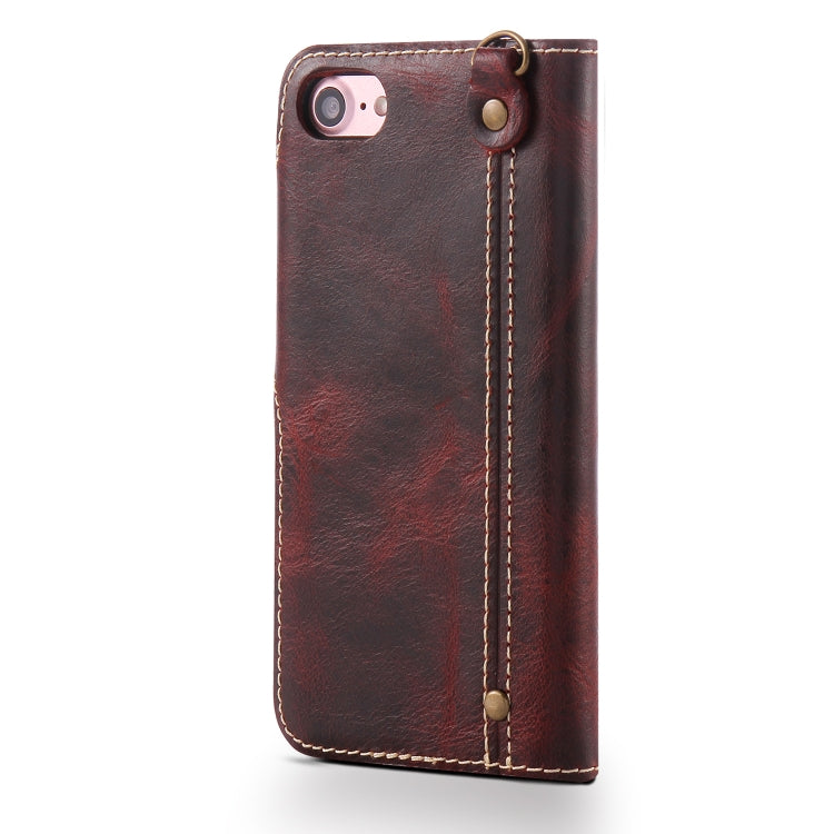 For iPhone 7 / 8 Denior Oil Wax Cowhide Magnetic Button Horizontal Flip Leather Case with Card Slots & Wallet(Dark Red) - HoMEdemic™ 