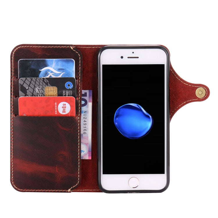 For iPhone 7 / 8 Denior Oil Wax Cowhide Magnetic Button Horizontal Flip Leather Case with Card Slots & Wallet(Dark Red) - HoMEdemic™ 