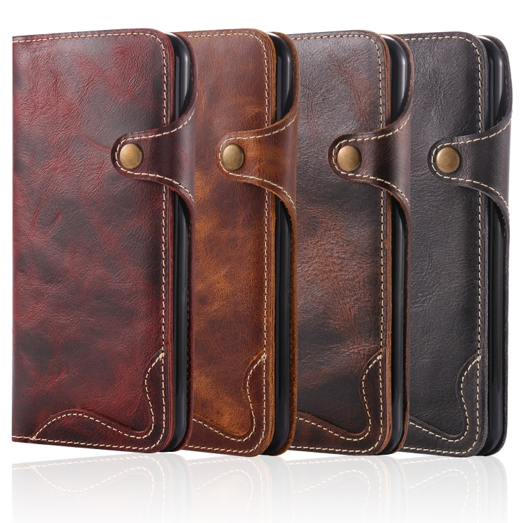 For iPhone 7 / 8 Denior Oil Wax Cowhide Magnetic Button Horizontal Flip Leather Case with Card Slots & Wallet(Dark Red) - HoMEdemic™ 