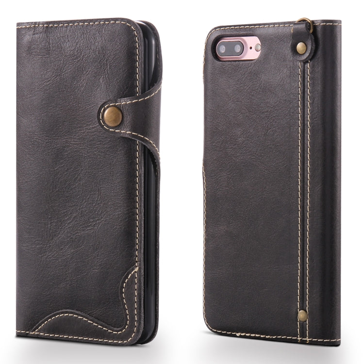 For iPhone 7 Plus / 8 Plus Denior Oil Wax Cowhide Magnetic Button Horizontal Flip Leather Case with Card Slots & Wallet(Black) - HoMEdemic™ 