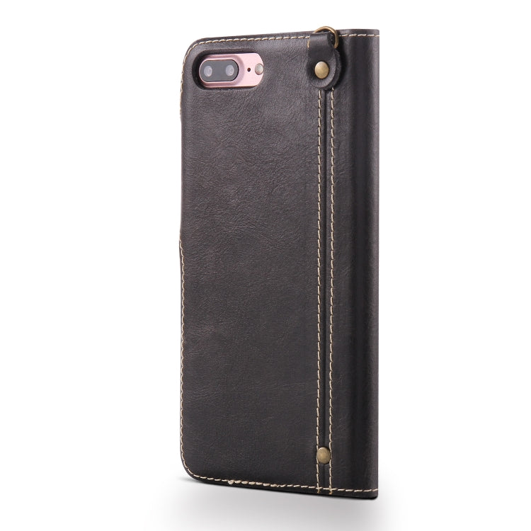 For iPhone 7 Plus / 8 Plus Denior Oil Wax Cowhide Magnetic Button Horizontal Flip Leather Case with Card Slots & Wallet(Black) - HoMEdemic™ 