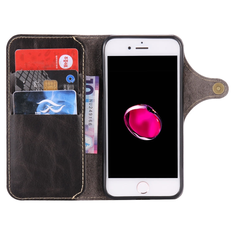 For iPhone 7 Plus / 8 Plus Denior Oil Wax Cowhide Magnetic Button Horizontal Flip Leather Case with Card Slots & Wallet(Black) - HoMEdemic™ 