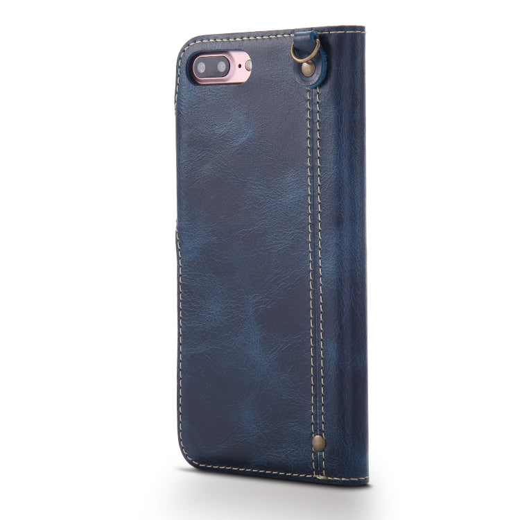 For iPhone 7 Plus / 8 Plus Denior Oil Wax Cowhide Magnetic Button Horizontal Flip Leather Case with Card Slots & Wallet(Dark Blue) - HoMEdemic™ 