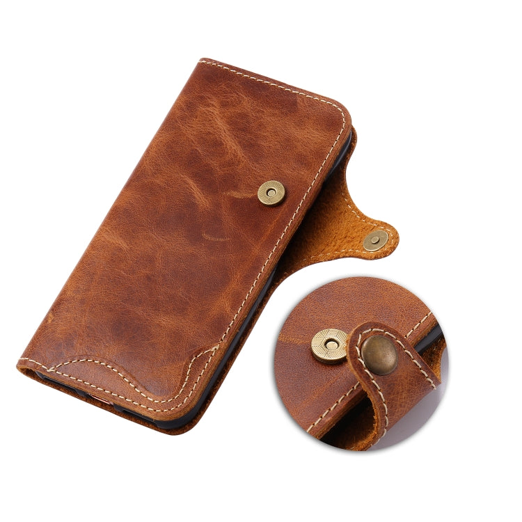 For iPhone 7 Plus / 8 Plus Denior Oil Wax Cowhide Magnetic Button Horizontal Flip Leather Case with Card Slots & Wallet(Dark Blue) - HoMEdemic™ 