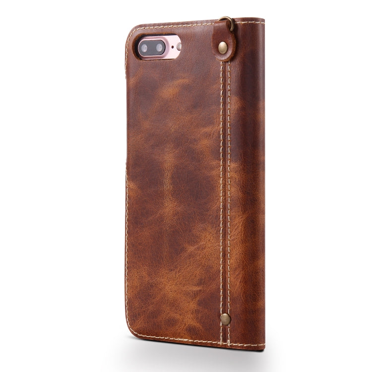 For iPhone 7 Plus / 8 Plus Denior Oil Wax Cowhide Magnetic Button Horizontal Flip Leather Case with Card Slots & Wallet(Brown) - HoMEdemic™ 