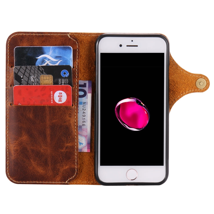 For iPhone 7 Plus / 8 Plus Denior Oil Wax Cowhide Magnetic Button Horizontal Flip Leather Case with Card Slots & Wallet(Brown) - HoMEdemic™ 