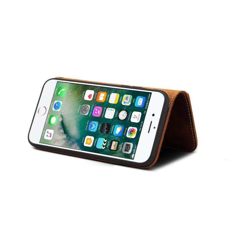 For iPhone 7 Plus / 8 Plus Denior Oil Wax Cowhide Magnetic Button Horizontal Flip Leather Case with Card Slots & Wallet(Brown) - HoMEdemic™ 
