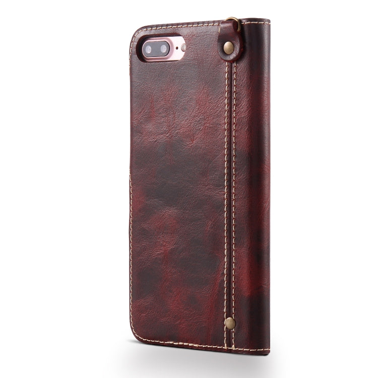 For iPhone 7 Plus / 8 Plus Denior Oil Wax Cowhide Magnetic Button Horizontal Flip Leather Case with Card Slots & Wallet(Dark Red) - HoMEdemic™ 