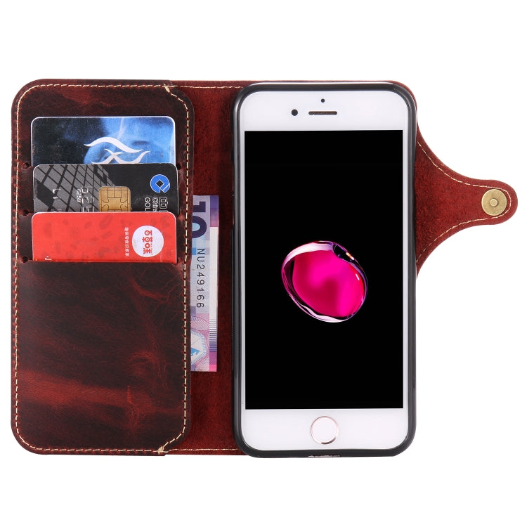 For iPhone 7 Plus / 8 Plus Denior Oil Wax Cowhide Magnetic Button Horizontal Flip Leather Case with Card Slots & Wallet(Dark Red) - HoMEdemic™ 