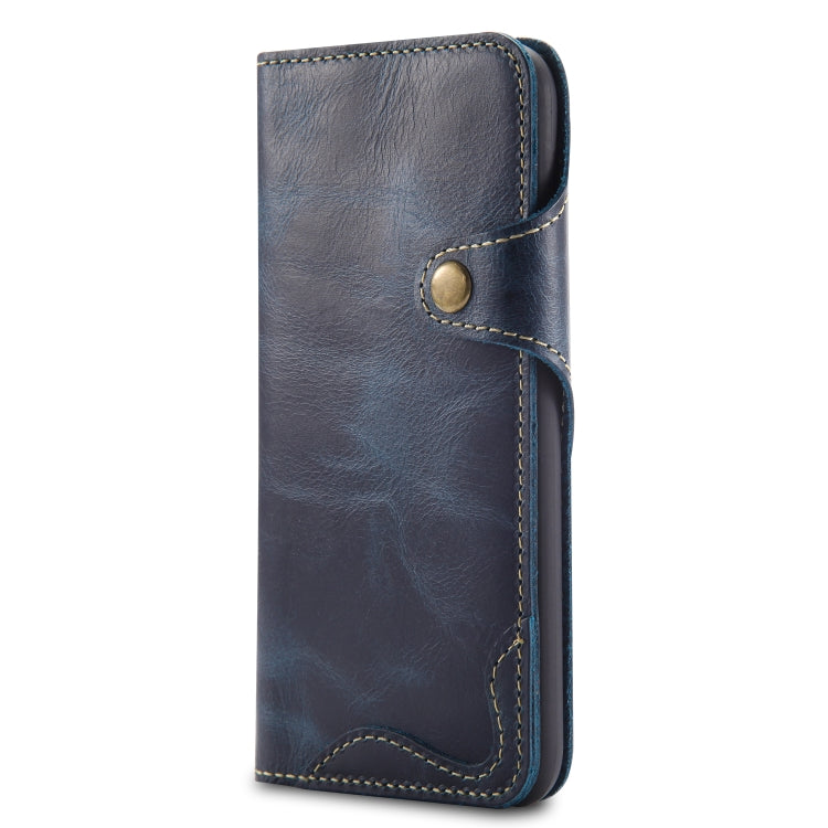 For iPhone X / XS Denior Oil Wax Cowhide Magnetic Button Horizontal Flip Leather Case with Card Slots & Wallet(Dark Blue) - HoMEdemic™ 