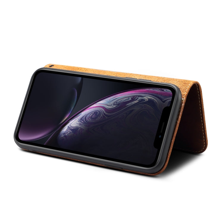 For iPhone X / XS Denior Oil Wax Cowhide Magnetic Button Horizontal Flip Leather Case with Card Slots & Wallet(Brown) - HoMEdemic™ 