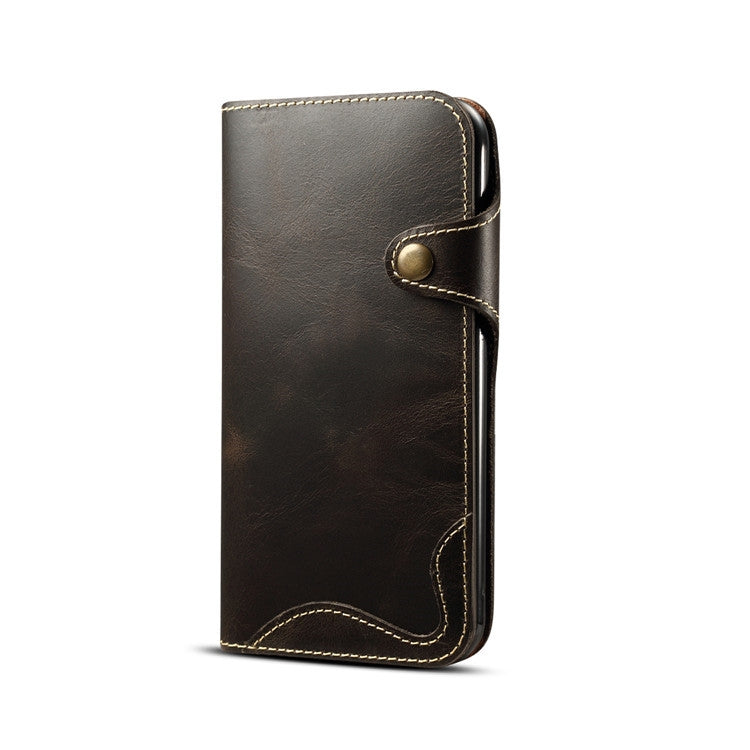 For iPhone XR Denior Oil Wax Cowhide Magnetic Button Horizontal Flip Leather Case with Card Slots & Wallet(Black) - HoMEdemic™ 