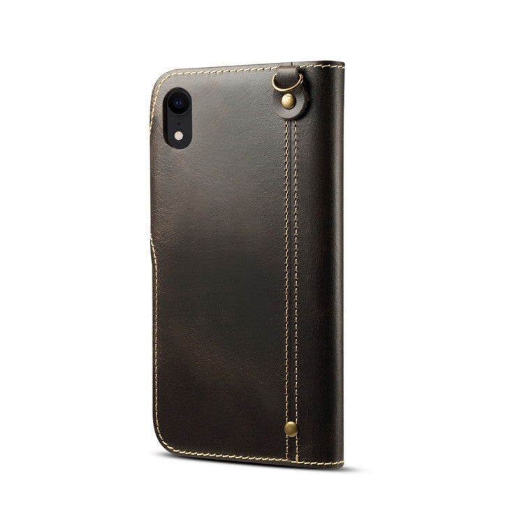 For iPhone XR Denior Oil Wax Cowhide Magnetic Button Horizontal Flip Leather Case with Card Slots & Wallet(Black) - HoMEdemic™ 