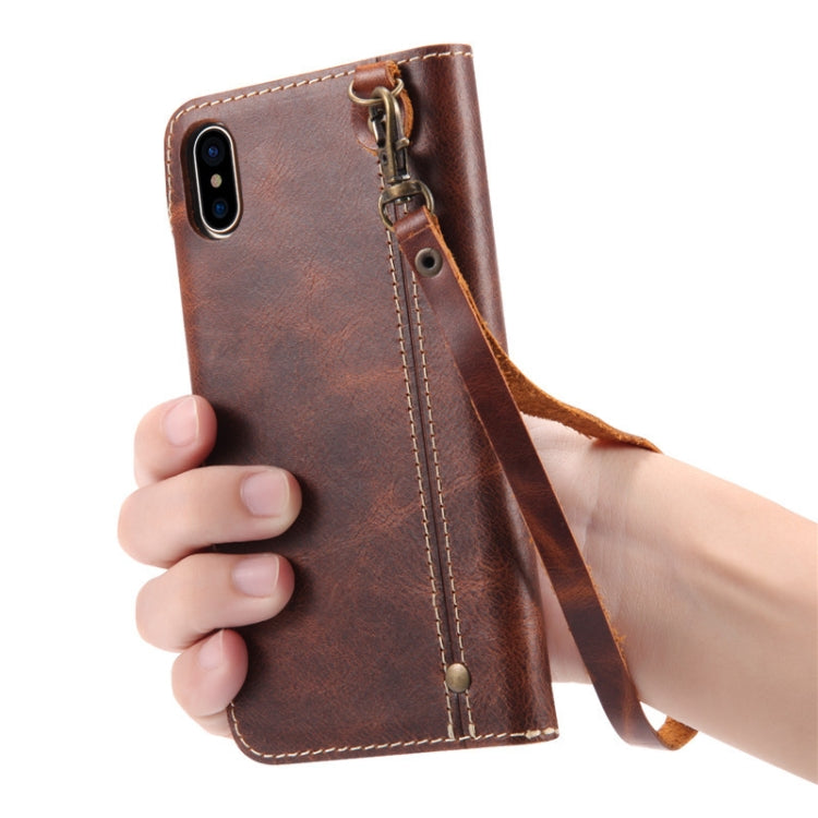 For iPhone XR Denior Oil Wax Cowhide Magnetic Button Horizontal Flip Leather Case with Card Slots & Wallet(Black) - HoMEdemic™ 