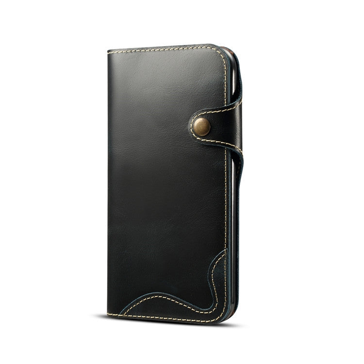 For iPhone XR Denior Oil Wax Cowhide Magnetic Button Horizontal Flip Leather Case with Card Slots & Wallet(Dark Blue) - HoMEdemic™ 