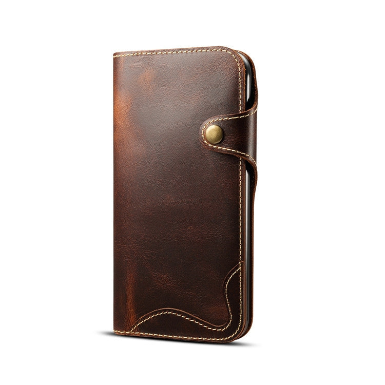 For iPhone XR Denior Oil Wax Cowhide Magnetic Button Horizontal Flip Leather Case with Card Slots & Wallet(Brown) - HoMEdemic™ 