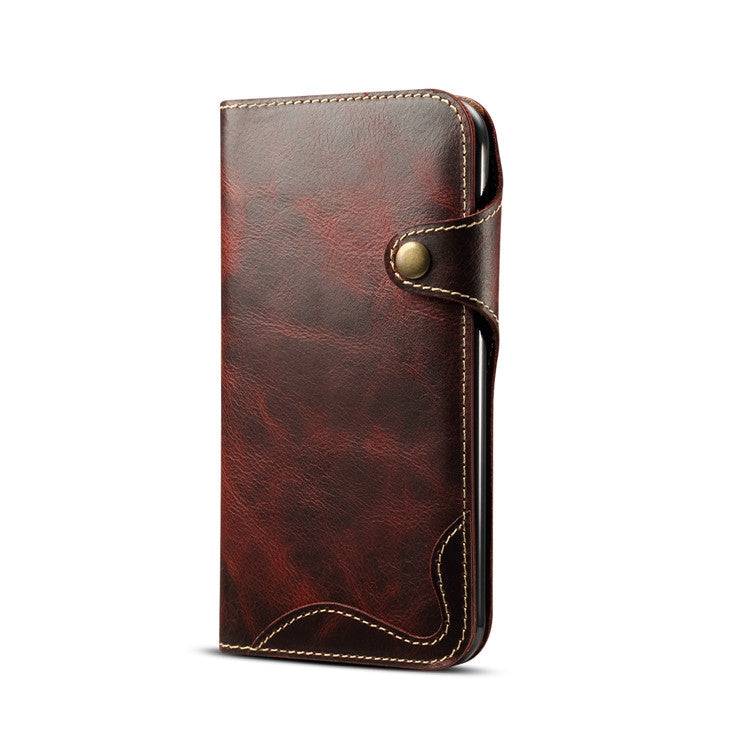 For iPhone XR Denior Oil Wax Cowhide Magnetic Button Horizontal Flip Leather Case with Card Slots & Wallet(Dark Red) - HoMEdemic™ 
