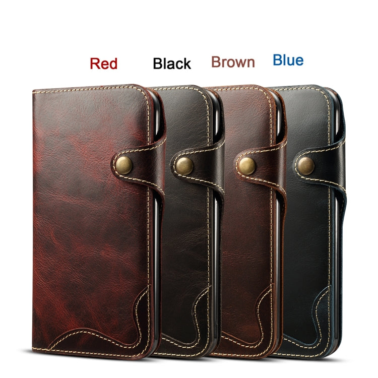 For iPhone XR Denior Oil Wax Cowhide Magnetic Button Horizontal Flip Leather Case with Card Slots & Wallet(Dark Red) - HoMEdemic™ 