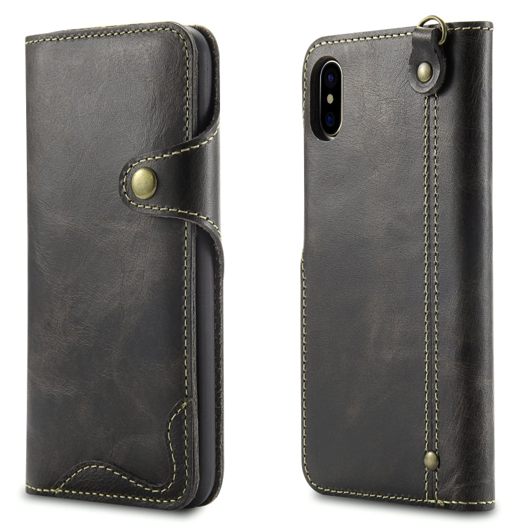 For iPhone XS Max Denior Oil Wax Cowhide Magnetic Button Horizontal Flip Leather Case with Card Slots & Wallet(Black) - HoMEdemic™ 