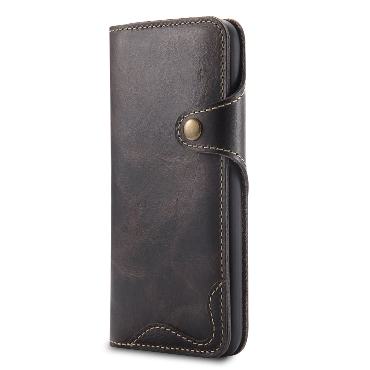 For iPhone XS Max Denior Oil Wax Cowhide Magnetic Button Horizontal Flip Leather Case with Card Slots & Wallet(Black) - HoMEdemic™ 