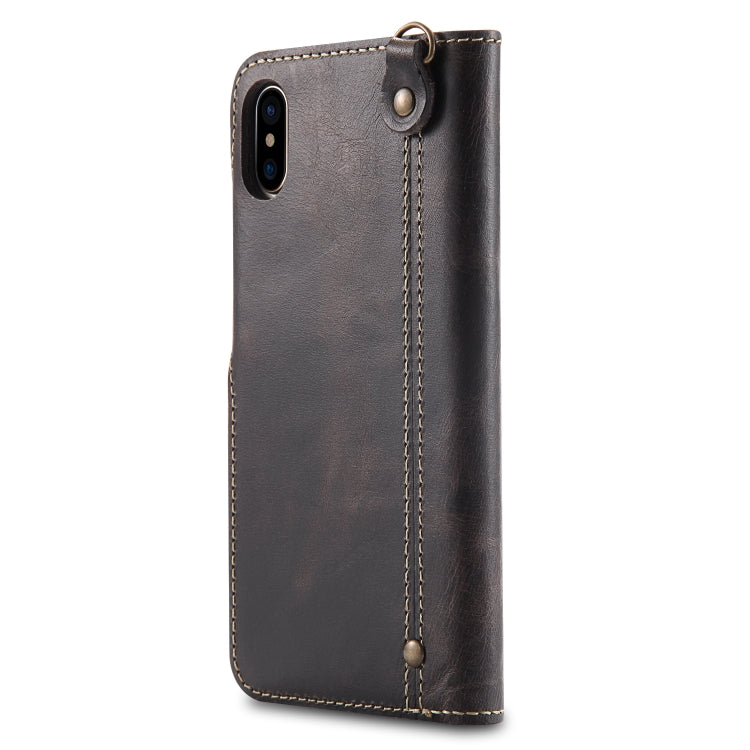 For iPhone XS Max Denior Oil Wax Cowhide Magnetic Button Horizontal Flip Leather Case with Card Slots & Wallet(Black) - HoMEdemic™ 