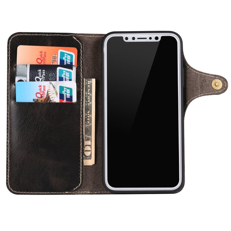 For iPhone XS Max Denior Oil Wax Cowhide Magnetic Button Horizontal Flip Leather Case with Card Slots & Wallet(Black) - HoMEdemic™ 