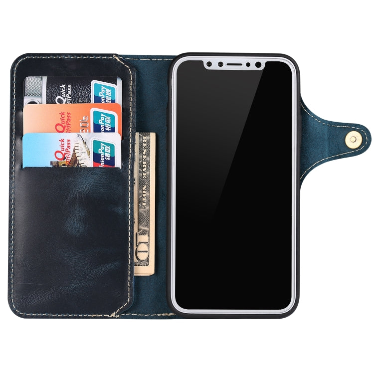 For iPhone XS Max Denior Oil Wax Cowhide Magnetic Button Horizontal Flip Leather Case with Card Slots & Wallet(Dark Blue) - HoMEdemic™ 