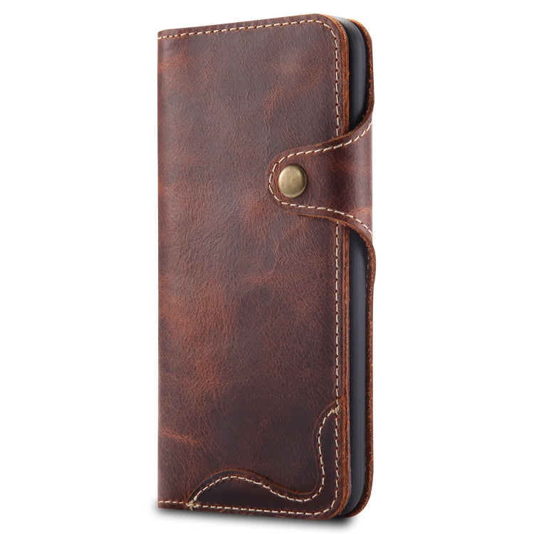For iPhone XS Max Denior Oil Wax Cowhide Magnetic Button Horizontal Flip Leather Case with Card Slots & Wallet(Brown) - HoMEdemic™ 