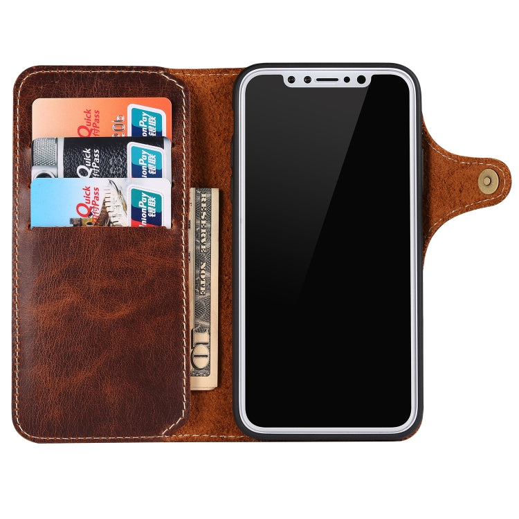 For iPhone XS Max Denior Oil Wax Cowhide Magnetic Button Horizontal Flip Leather Case with Card Slots & Wallet(Brown) - HoMEdemic™ 