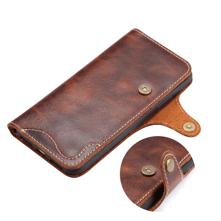For iPhone XS Max Denior Oil Wax Cowhide Magnetic Button Horizontal Flip Leather Case with Card Slots & Wallet(Brown) - HoMEdemic™ 