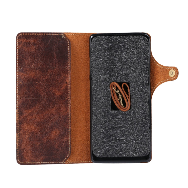 For iPhone XS Max Denior Oil Wax Cowhide Magnetic Button Horizontal Flip Leather Case with Card Slots & Wallet(Brown) - HoMEdemic™ 