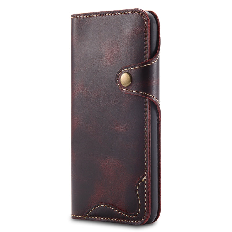For iPhone XS Max Denior Oil Wax Cowhide Magnetic Button Horizontal Flip Leather Case with Card Slots & Wallet(Dark Red) - HoMEdemic™ 