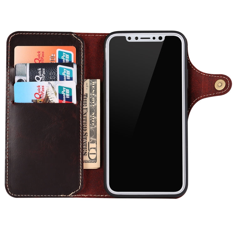 For iPhone XS Max Denior Oil Wax Cowhide Magnetic Button Horizontal Flip Leather Case with Card Slots & Wallet(Dark Red) - HoMEdemic™ 