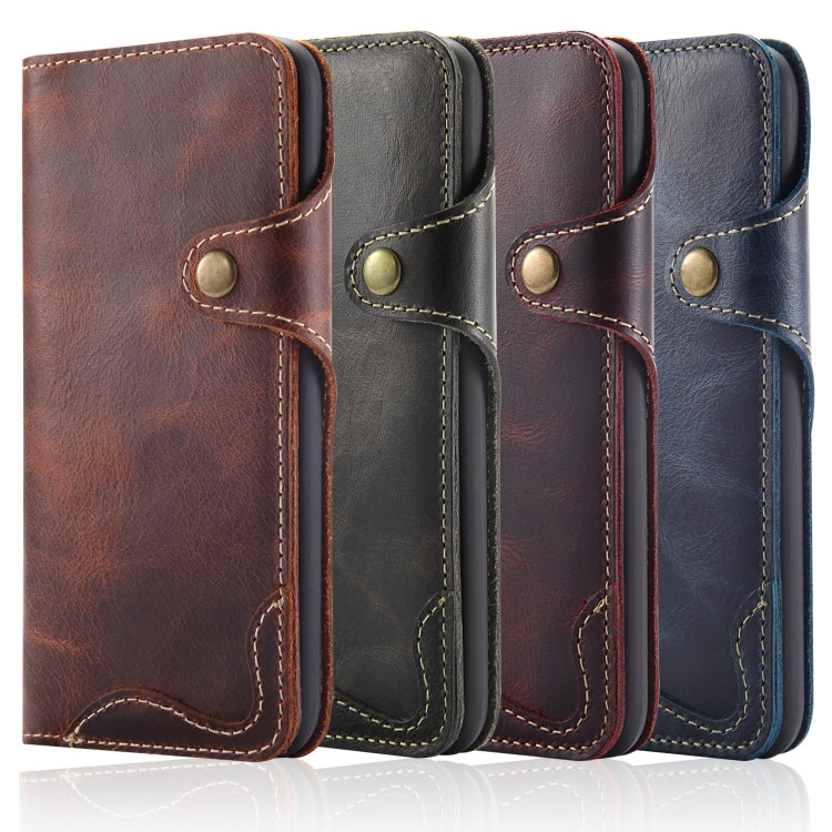 For iPhone XS Max Denior Oil Wax Cowhide Magnetic Button Horizontal Flip Leather Case with Card Slots & Wallet(Dark Red) - HoMEdemic™ 
