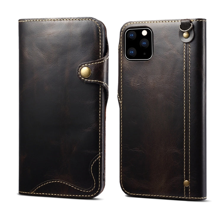 For iPhone 11 Pro Denior Oil Wax Cowhide Magnetic Button Horizontal Flip Leather Case with Card Slots & Wallet(Black) - HoMEdemic™ 