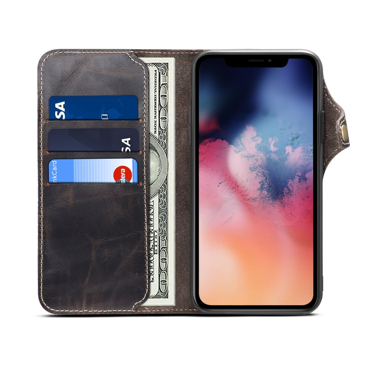 For iPhone 11 Pro Denior Oil Wax Cowhide Magnetic Button Horizontal Flip Leather Case with Card Slots & Wallet(Black) - HoMEdemic™ 