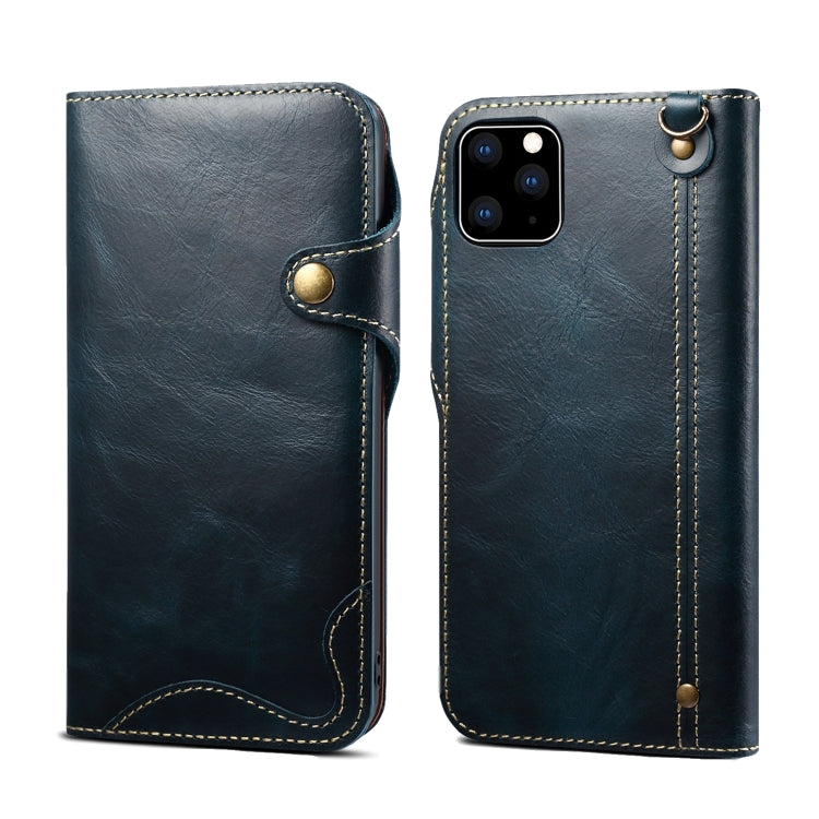 For iPhone 11 Pro Denior Oil Wax Cowhide Magnetic Button Horizontal Flip Leather Case with Card Slots & Wallet(Dark Blue) - HoMEdemic™ 