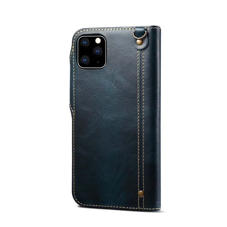 For iPhone 11 Pro Denior Oil Wax Cowhide Magnetic Button Horizontal Flip Leather Case with Card Slots & Wallet(Dark Blue) - HoMEdemic™ 