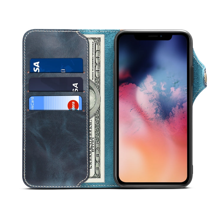For iPhone 11 Pro Denior Oil Wax Cowhide Magnetic Button Horizontal Flip Leather Case with Card Slots & Wallet(Dark Blue) - HoMEdemic™ 