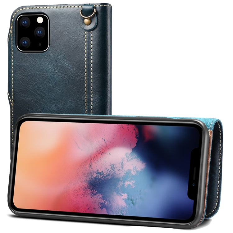 For iPhone 11 Pro Denior Oil Wax Cowhide Magnetic Button Horizontal Flip Leather Case with Card Slots & Wallet(Dark Blue) - HoMEdemic™ 