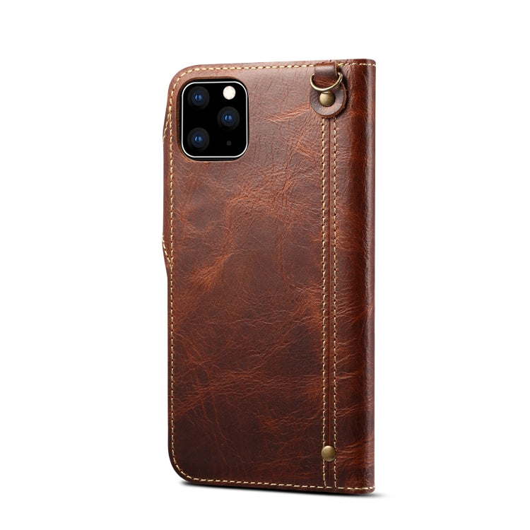 For iPhone 11 Pro Denior Oil Wax Cowhide Magnetic Button Horizontal Flip Leather Case with Card Slots & Wallet(Brown) - HoMEdemic™ 
