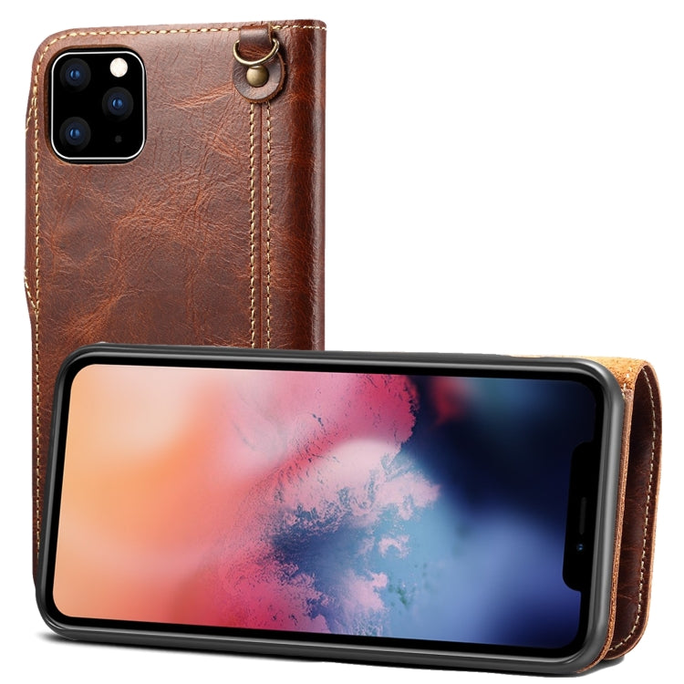 For iPhone 11 Pro Denior Oil Wax Cowhide Magnetic Button Horizontal Flip Leather Case with Card Slots & Wallet(Brown) - HoMEdemic™ 