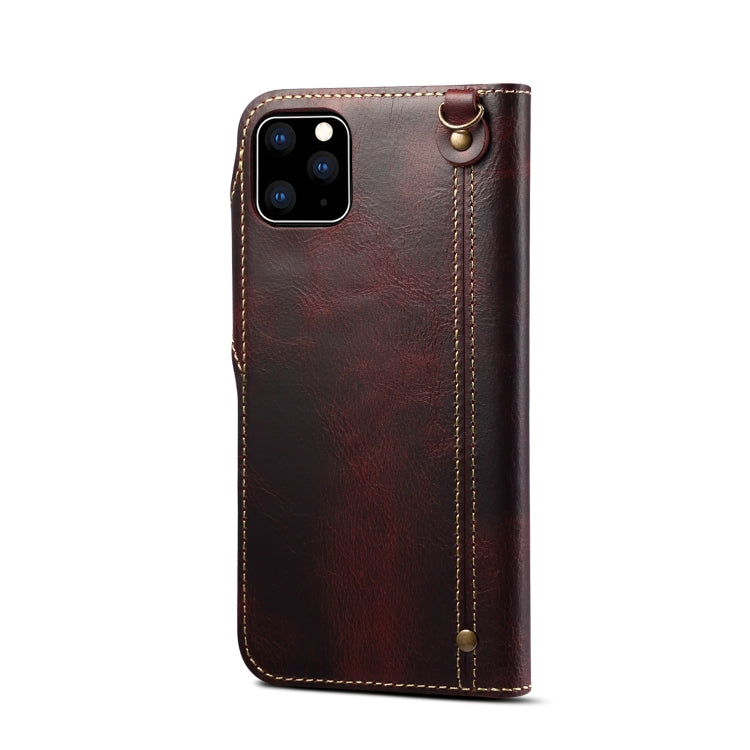 For iPhone 11 Pro Denior Oil Wax Cowhide Magnetic Button Horizontal Flip Leather Case with Card Slots & Wallet(Dark Red) - HoMEdemic™ 