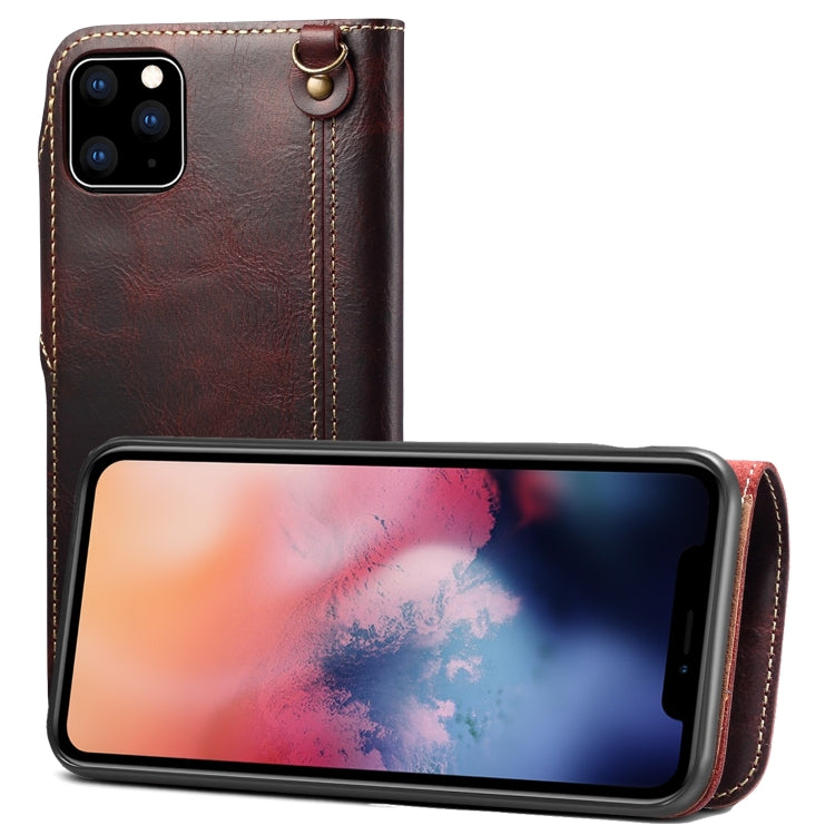 For iPhone 11 Pro Denior Oil Wax Cowhide Magnetic Button Horizontal Flip Leather Case with Card Slots & Wallet(Dark Red) - HoMEdemic™ 